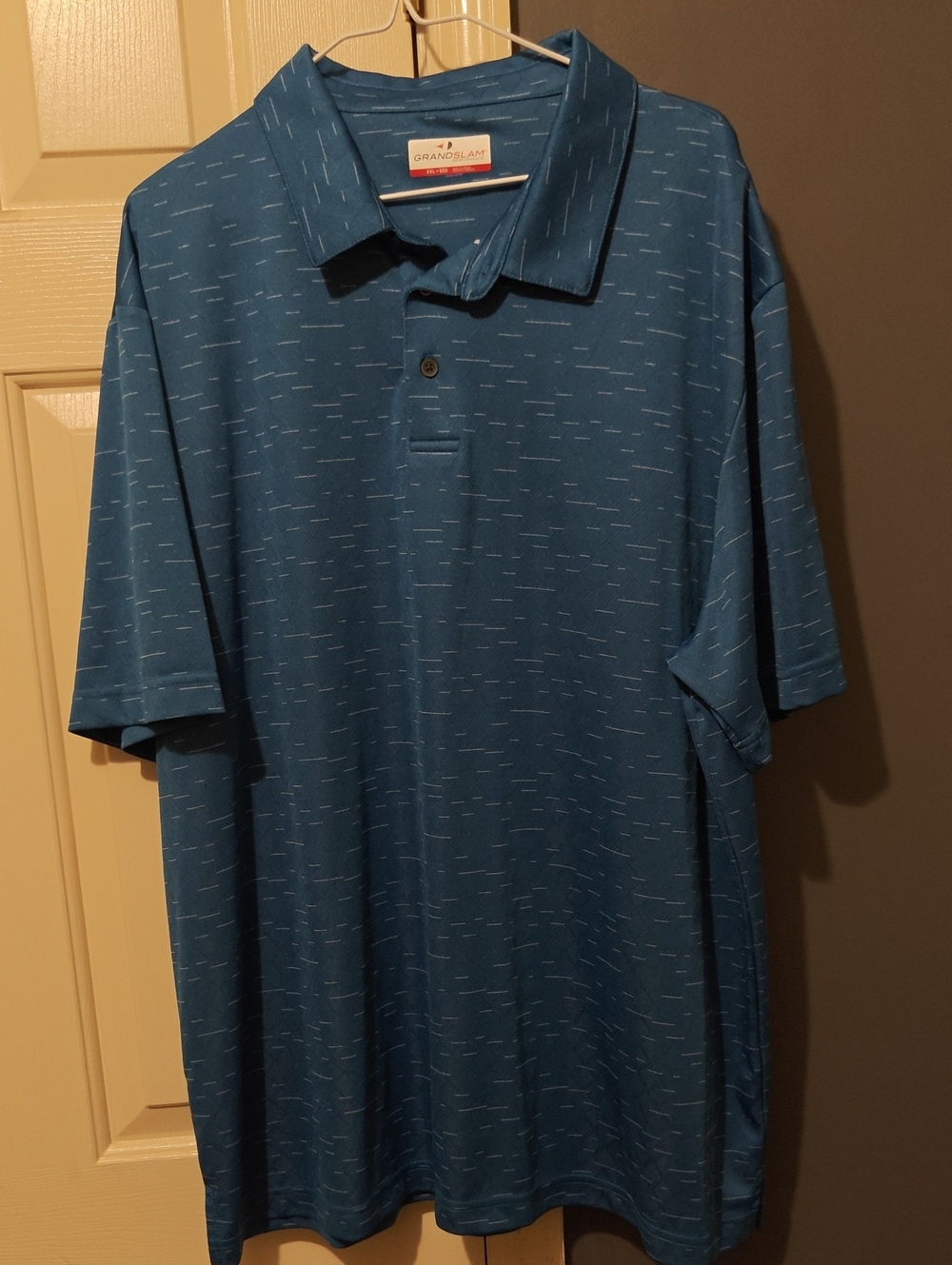 Grand Slam Men's Teal-Blue Short Sleeve Polo with Subtle Stripe Texture